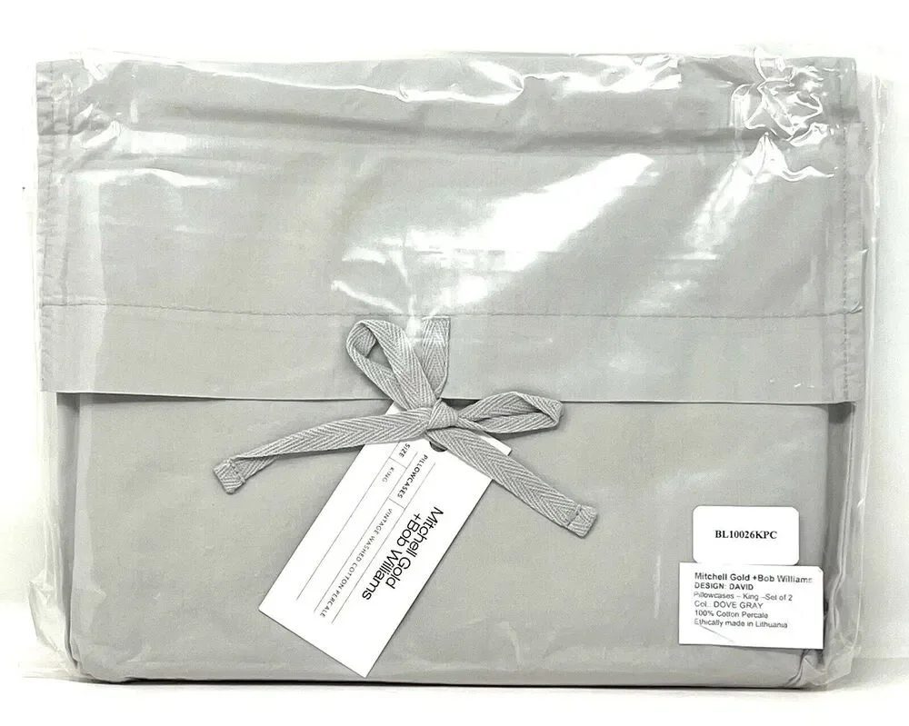 Mitchell Gold Bob Williams King Pillowcases Cotton Percale Dove Gray VTG Wash